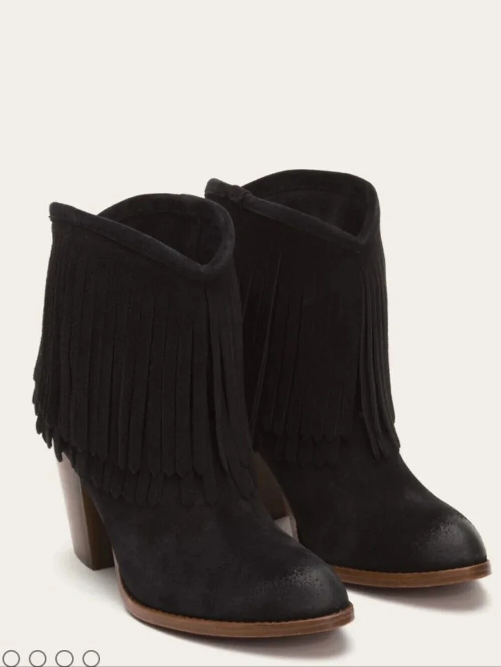 Frye Llana Black Suede Fringe Ankle Boots Western Boho Block Heel